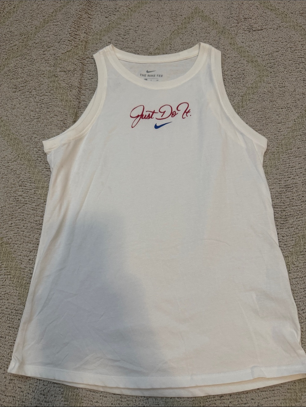Nike Dri-FIT Just Do It Tank Top White Sleeveless Athletic Shirt Sz small
